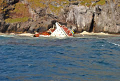 MS Oliva broken apart at Nightingale Island. Photo by Tristan Conservation Tea
